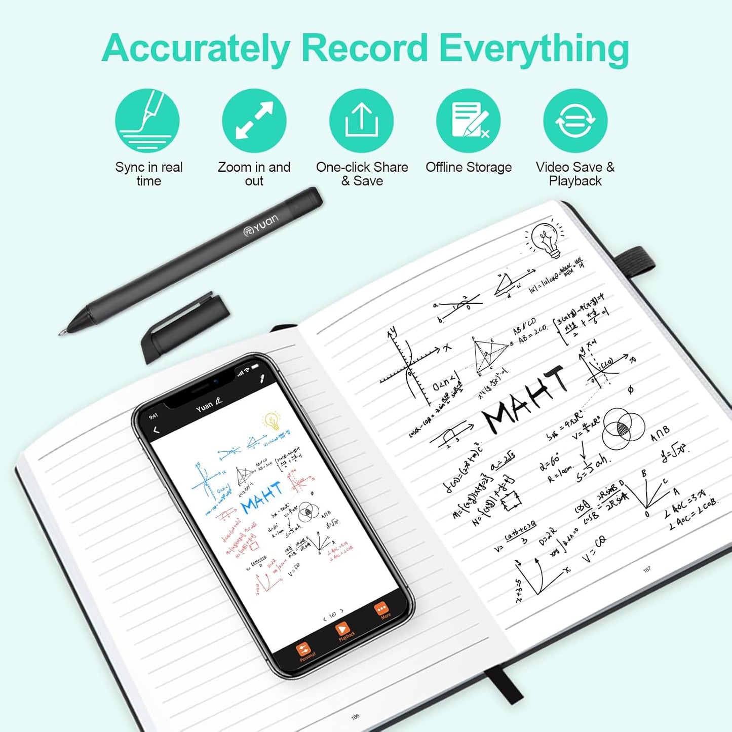 Smart Pen and Notebook - Smartpen Writing Set, Digital Smart Pens for Note Taking, Real-Time Sync for Digitizing, Storing, and Sharing Paper Notes, Compatible with Ipad, Iphone and Android Smartphone