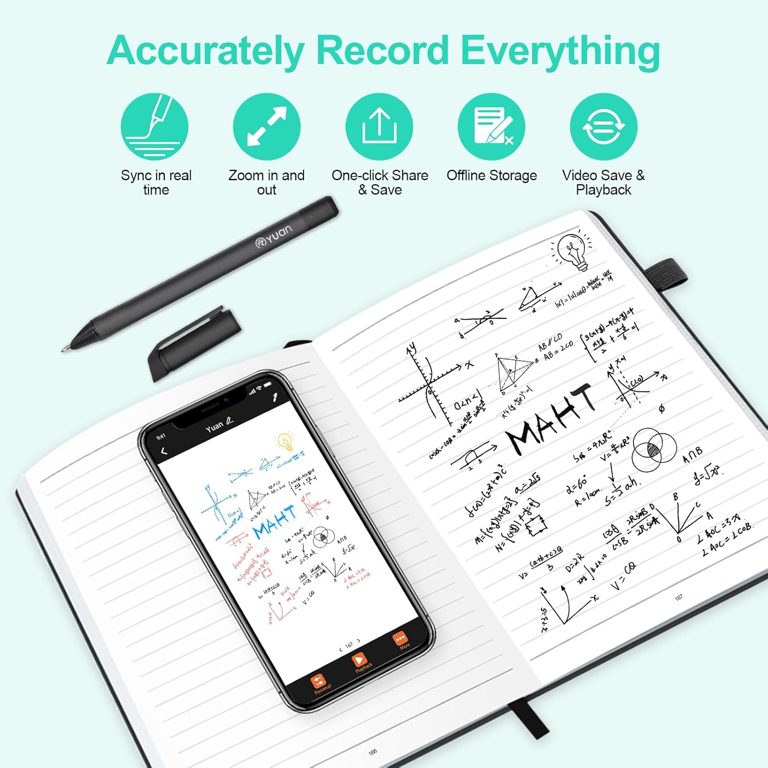 Smart Pen and Notebook - Smartpen Writing Set, Digital Smart Pens for Note Taking, Real-Time Sync for Digitizing, Storing, and Sharing Paper Notes, Compatible with Ipad, Iphone and Android Smartphone