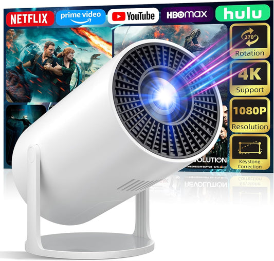 Mini Projector Portable Proyector 4K Support, Full HD 1080P Small Projector with 270° Rotatable Stand, Movie Projector Compatible with TV Stick/Smartphone/Hdmi/Usb for Bedroom/ Outdoor Camping